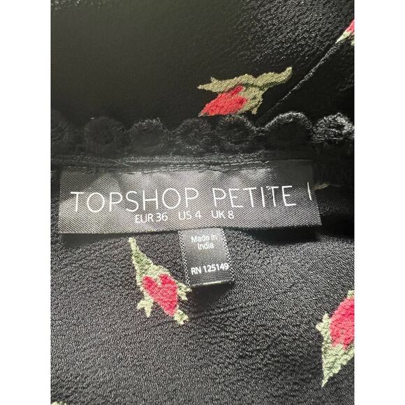 Topshop Petite Woman’s Rose Floral Print Black Summer Lace Trim Romper- Size 4 - Picture 4 of 11